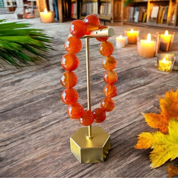 Gem Quality Fire Agate Stretch Bracelet – Glowing Autumn Hues - Picture 5 of 9